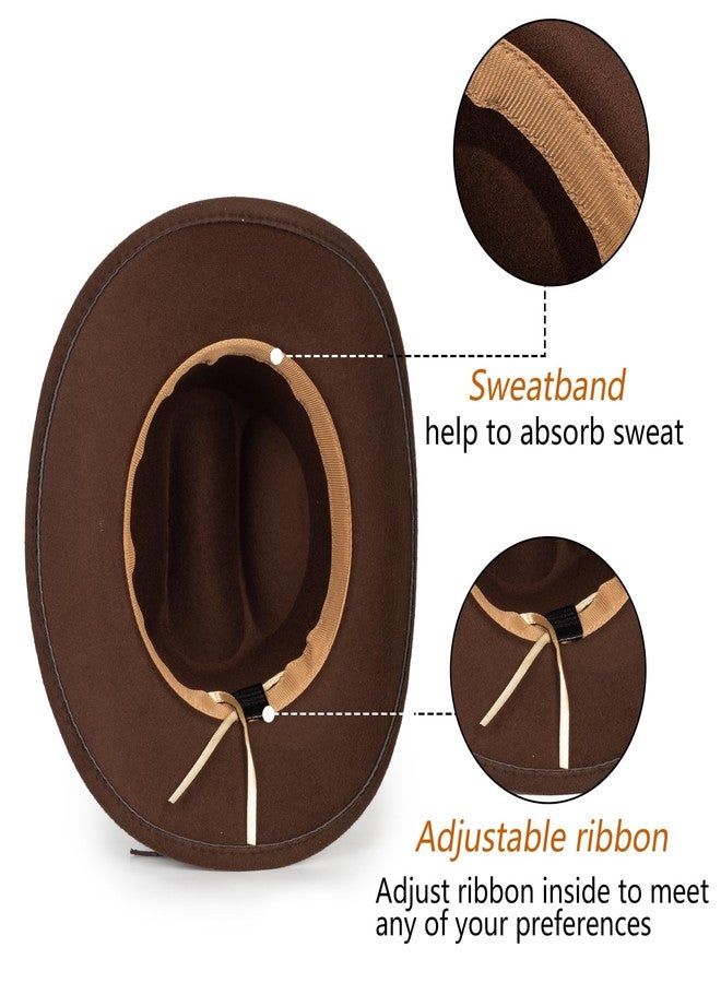 CXQRR Brown Cowboy Cowgirl Hat for Women Men Western Style Wide Brim Felt Fedora Panama Hat with Detachable Belt Buckle - Image 4
